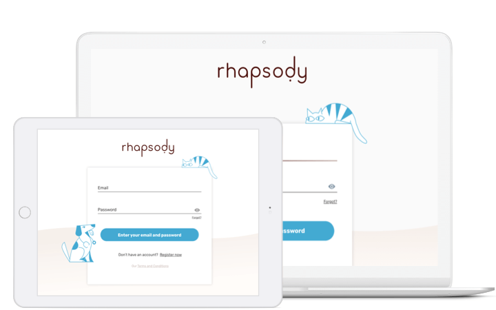 rhapsody log in screens on mobile and tablet